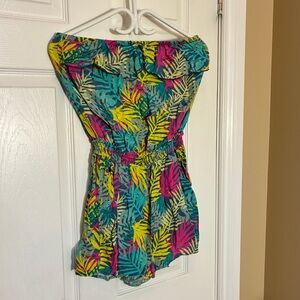 Garage Tropical Leaf Print Strapless Romper | Size Large